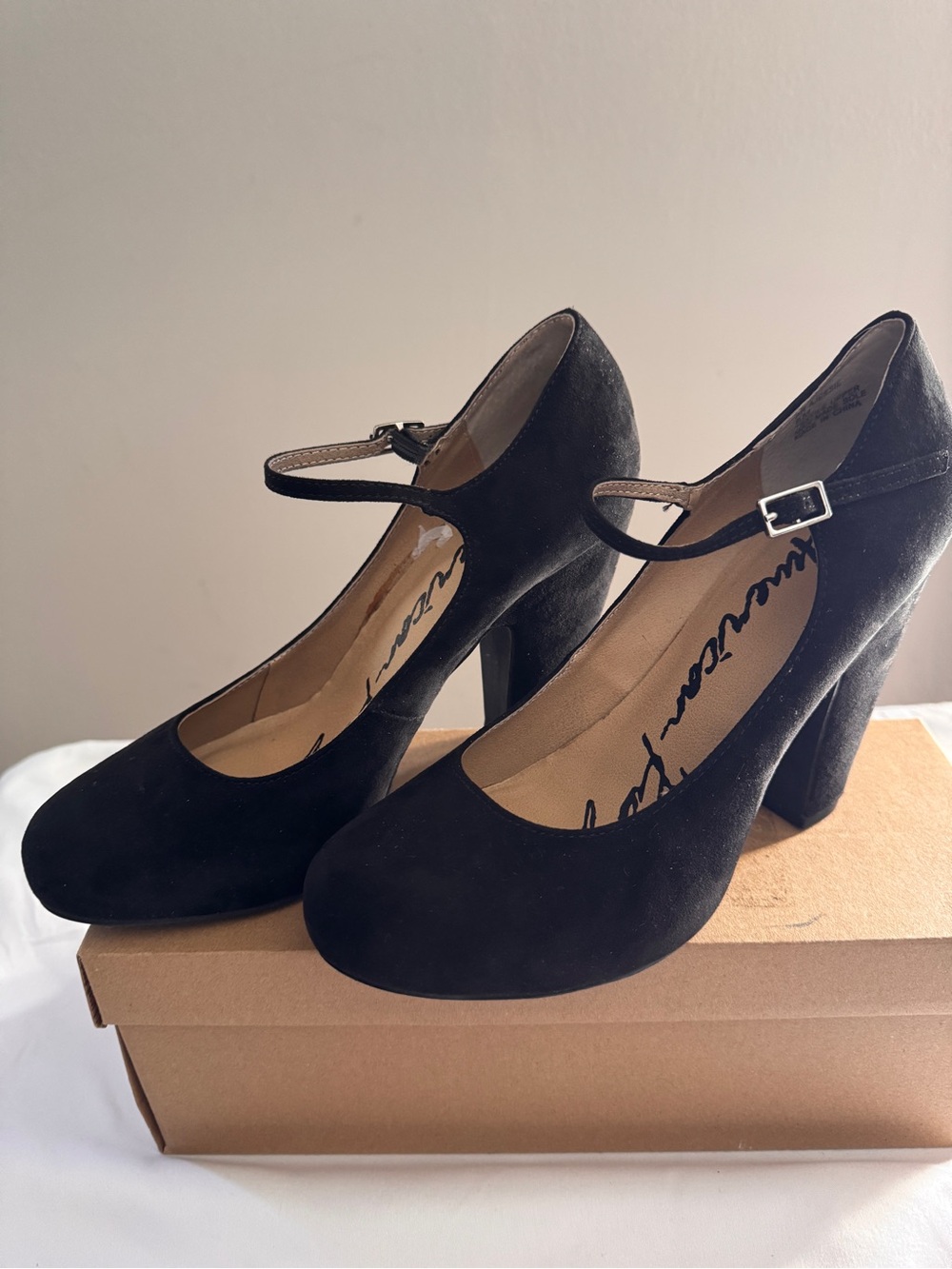 American Rag Black Suede Mary Jane Block Heels